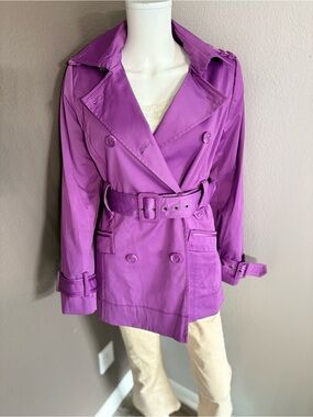 Kenar Purple Double-Breasted Trench Coat with Belt